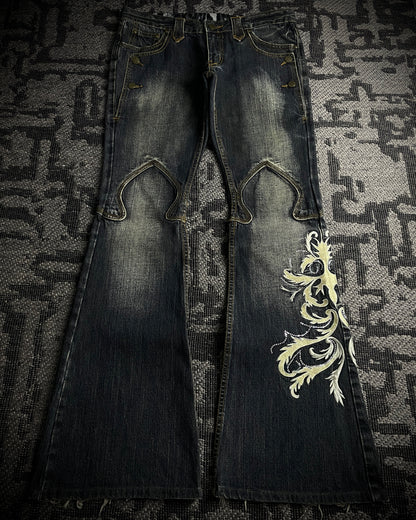Tornado Mart Tribal Embroidered Flared Denim