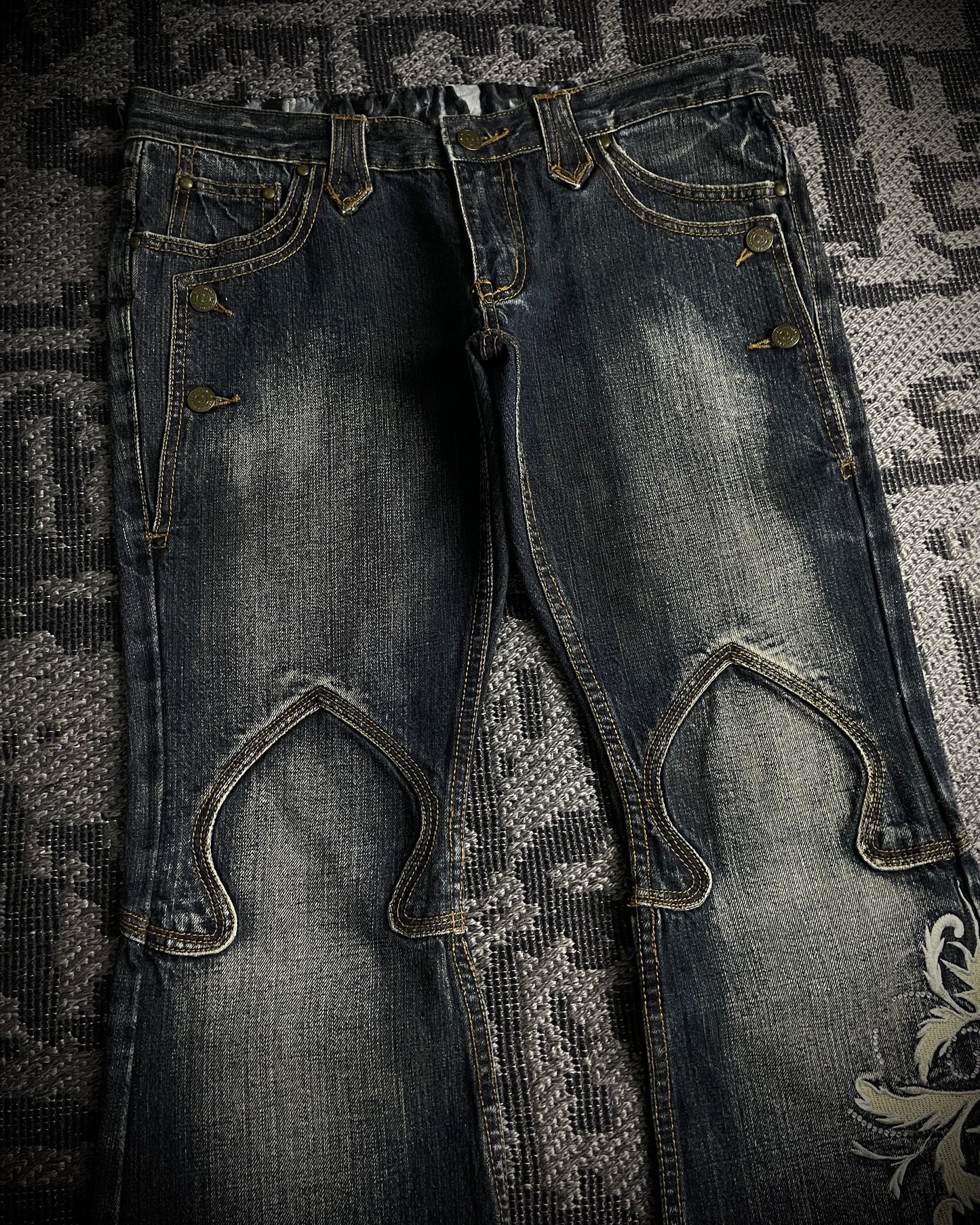 Tornado Mart Tribal Embroidered Flared Denim