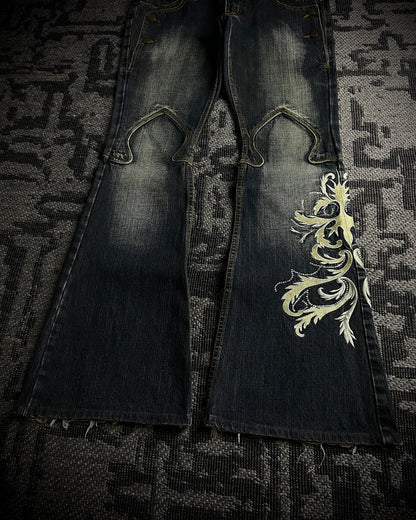 Tornado Mart Tribal Embroidered Flared Denim