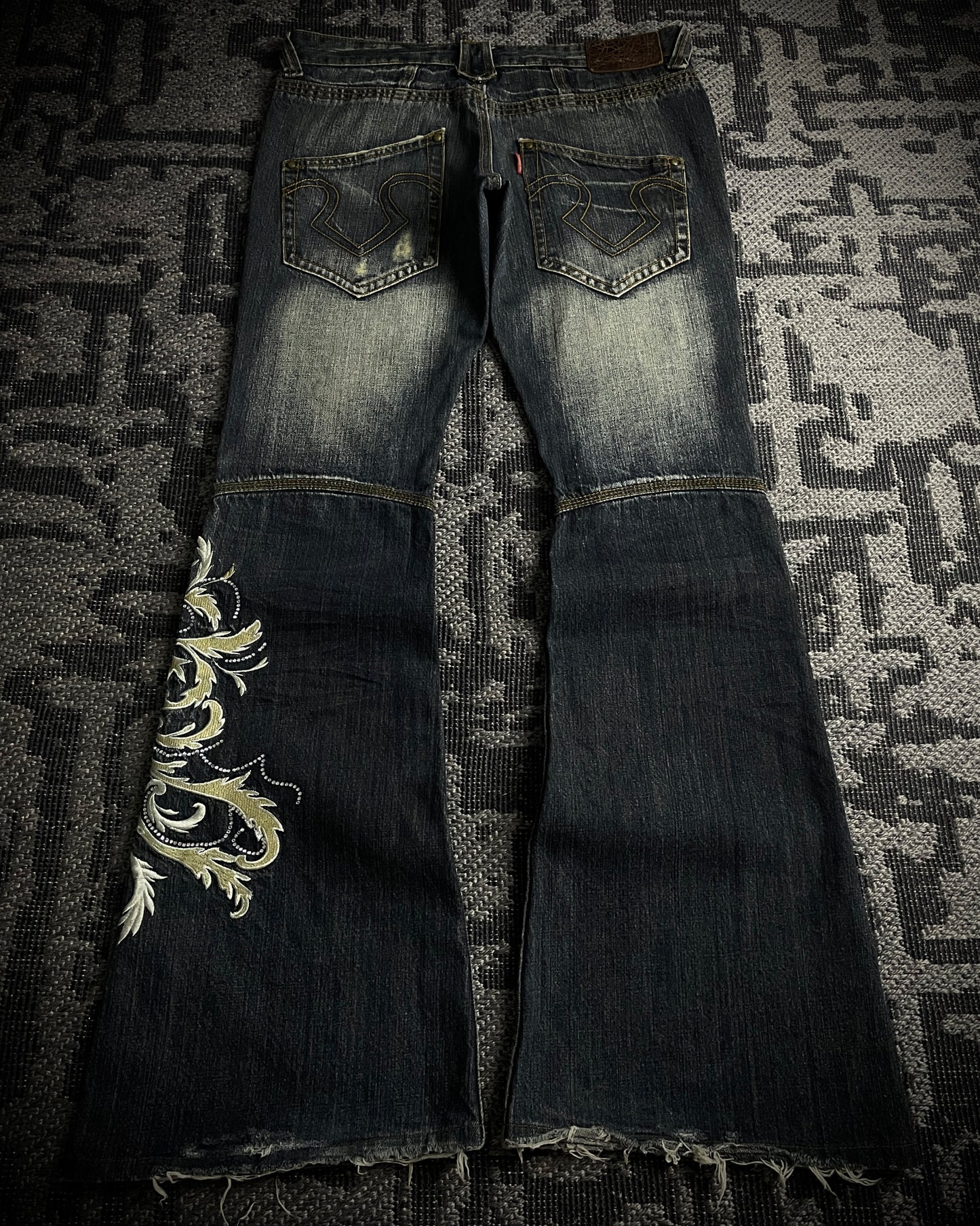 Tornado Mart Tribal Embroidered Flared Denim