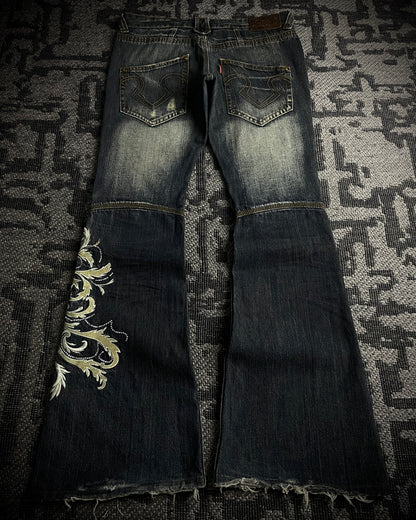 Tornado Mart Tribal Embroidered Flared Denim