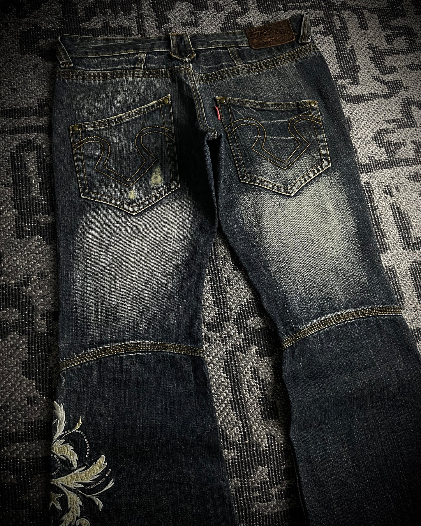 Tornado Mart Tribal Embroidered Flared Denim