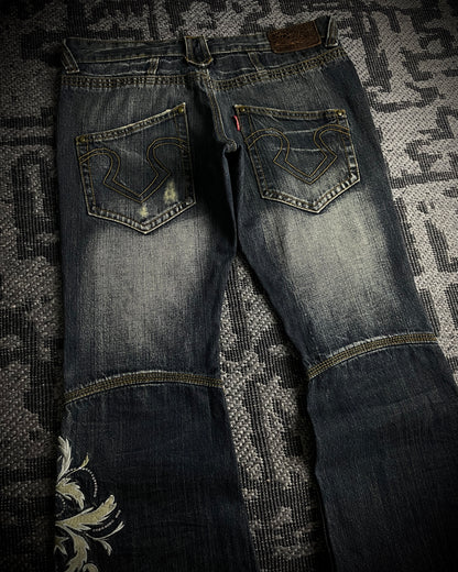 Tornado Mart Tribal Embroidered Flared Denim