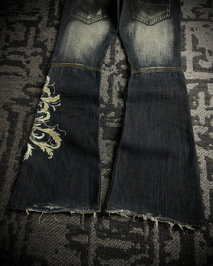 Tornado Mart Tribal Embroidered Flared Denim
