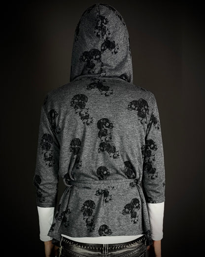 Bernings Sho Skull Draped Double Layer Hooded Cardigan