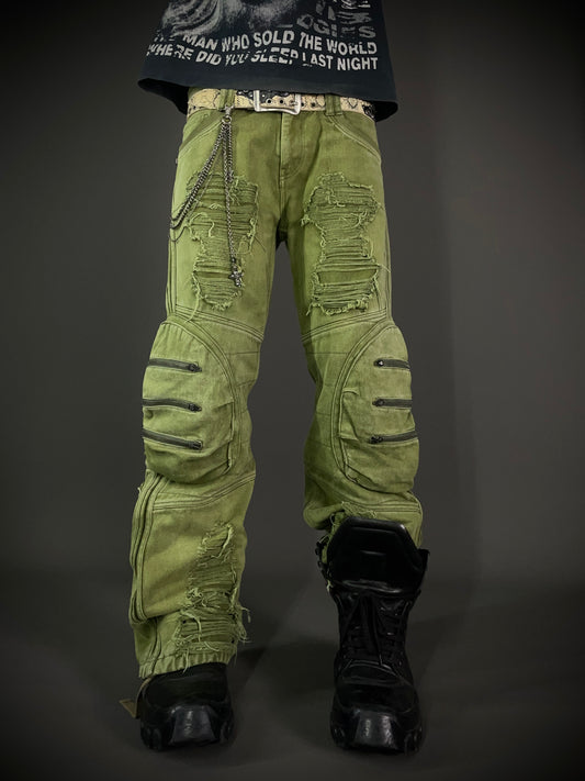 Glad News Gas Mask Distressed Zip Detail Wide Cargo Pants