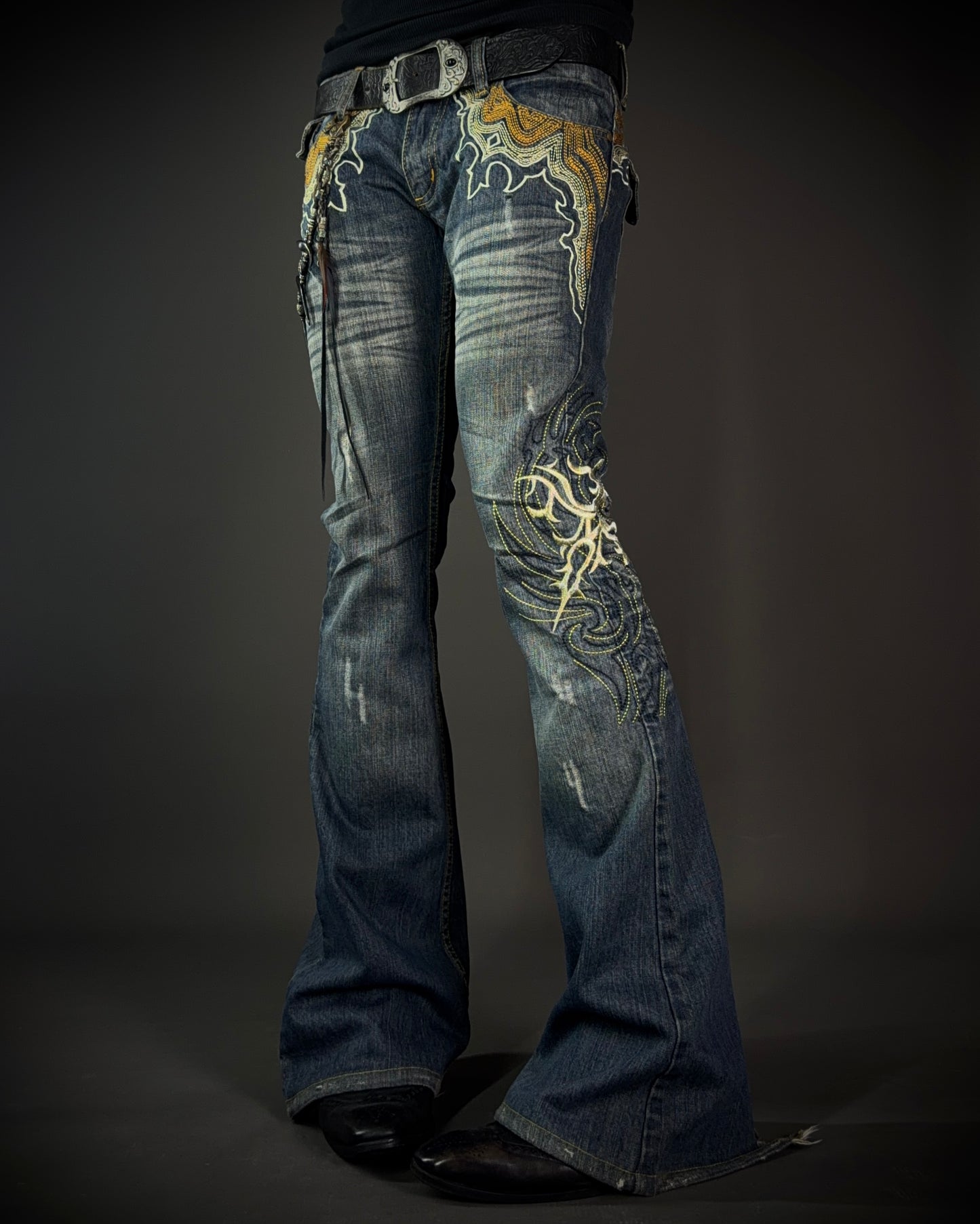Tornado Mart Tribal Flame Flared Denim