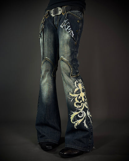 Tornado Mart Tribal Embroidered Flared Denim