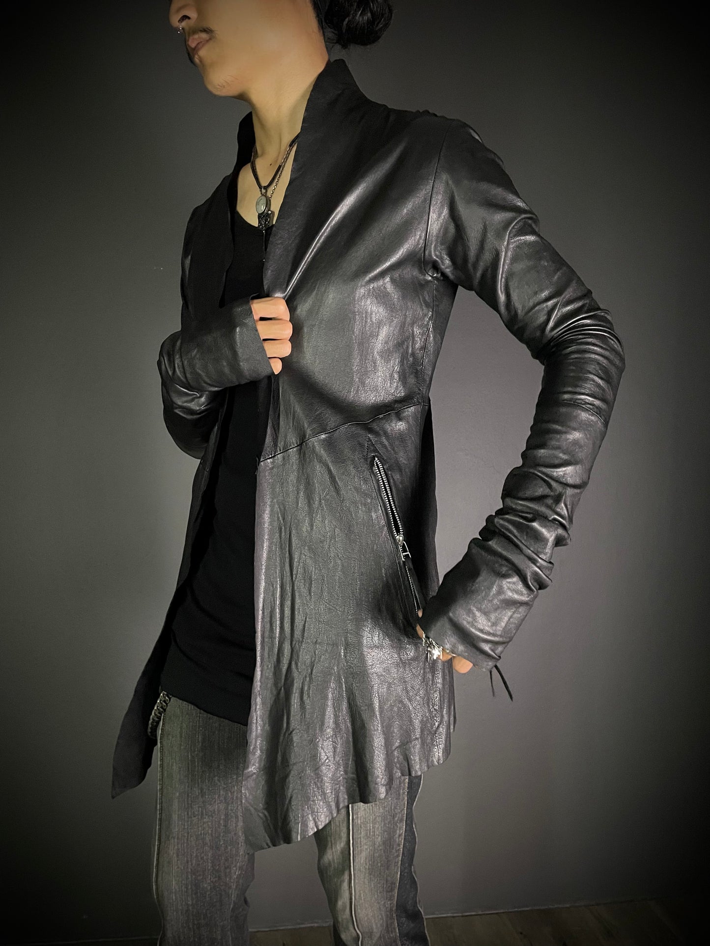 EKAM 00s Long Cardigan Leather Jacket