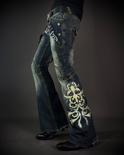Tornado Mart Tribal Embroidered Flared Denim