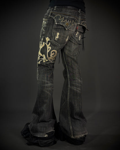 Tornado Mart Ornamental Embroidered Flared Denim