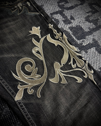 Tornado Mart Ornamental Embroidered Flared Denim