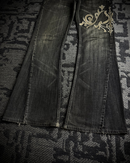 Tornado Mart Ornamental Embroidered Flared Denim