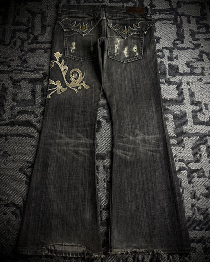 Tornado Mart Ornamental Embroidered Flared Denim