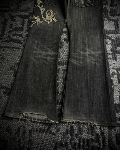 Tornado Mart Ornamental Embroidered Flared Denim