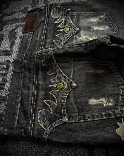 Tornado Mart Ornamental Embroidered Flared Denim