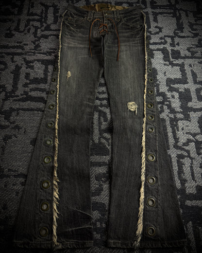 Obelisk SS06 Pirate Lace-Up Spiral Flared Denim