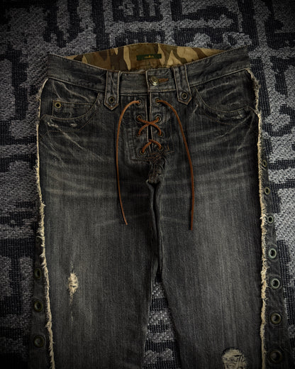 Obelisk SS06 Pirate Lace-Up Spiral Flared Denim