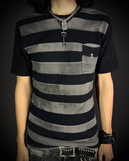 Roen Patterned Stripe Skull T-Shirt