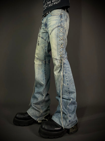 Semantic Design Thigh Lace-Up Flared Jeans