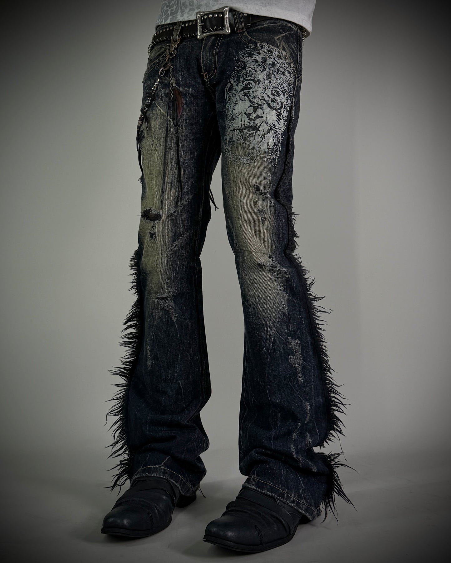 GLAD NEWS Flared Fringe Skull Denim