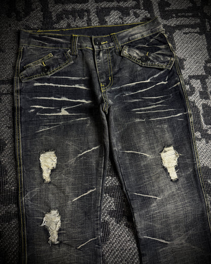 Black Crown Japanese Distressed Bootcut Denim