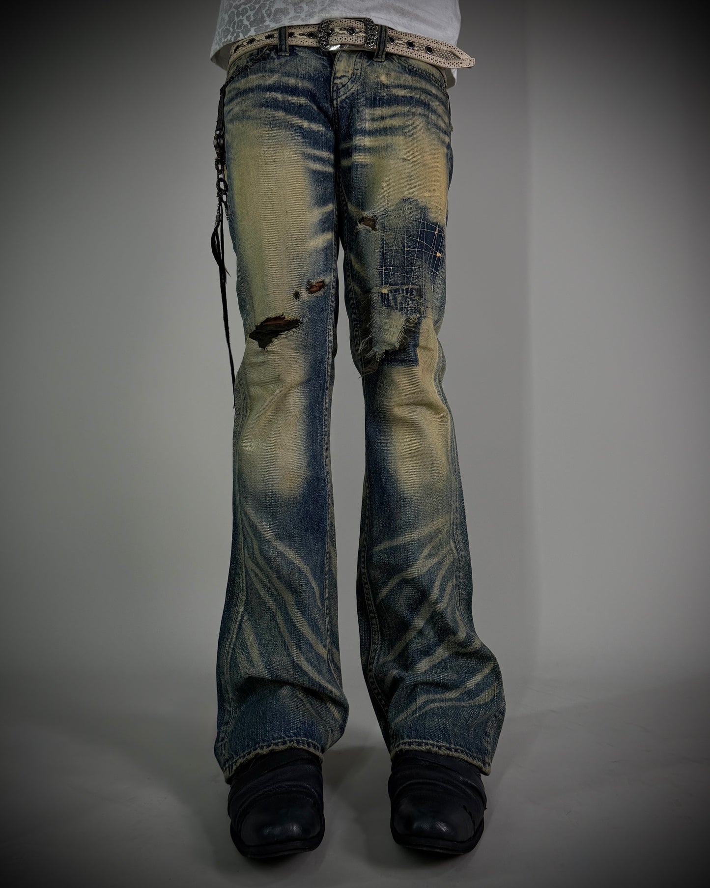 The Murder License Aged Whiskered Flared Denim
