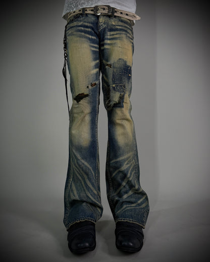 The Murder License Aged Whiskered Flared Denim