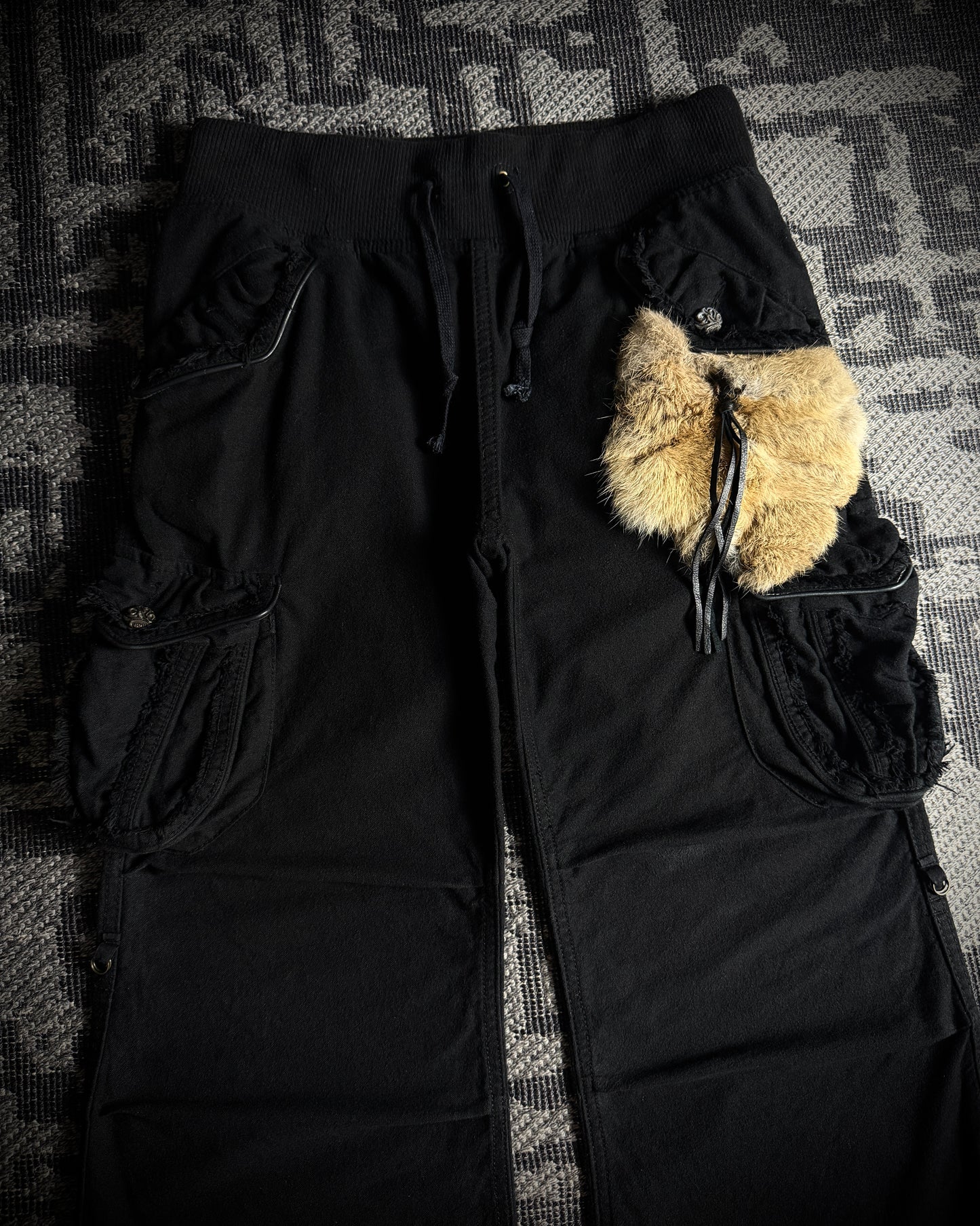 GOA Detachable Rabbit Fur Flared Cargo Pants