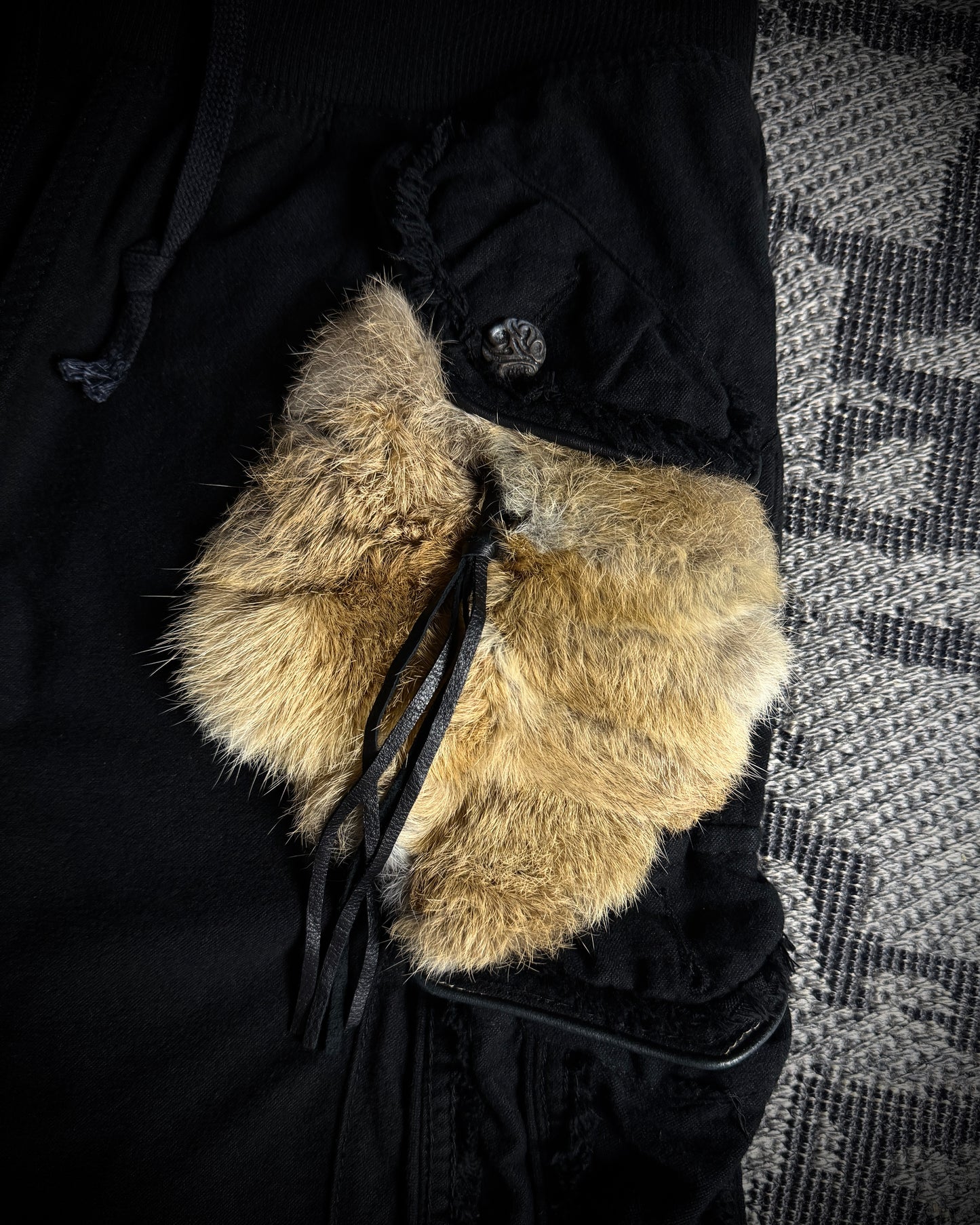 GOA Detachable Rabbit Fur Flared Cargo Pants