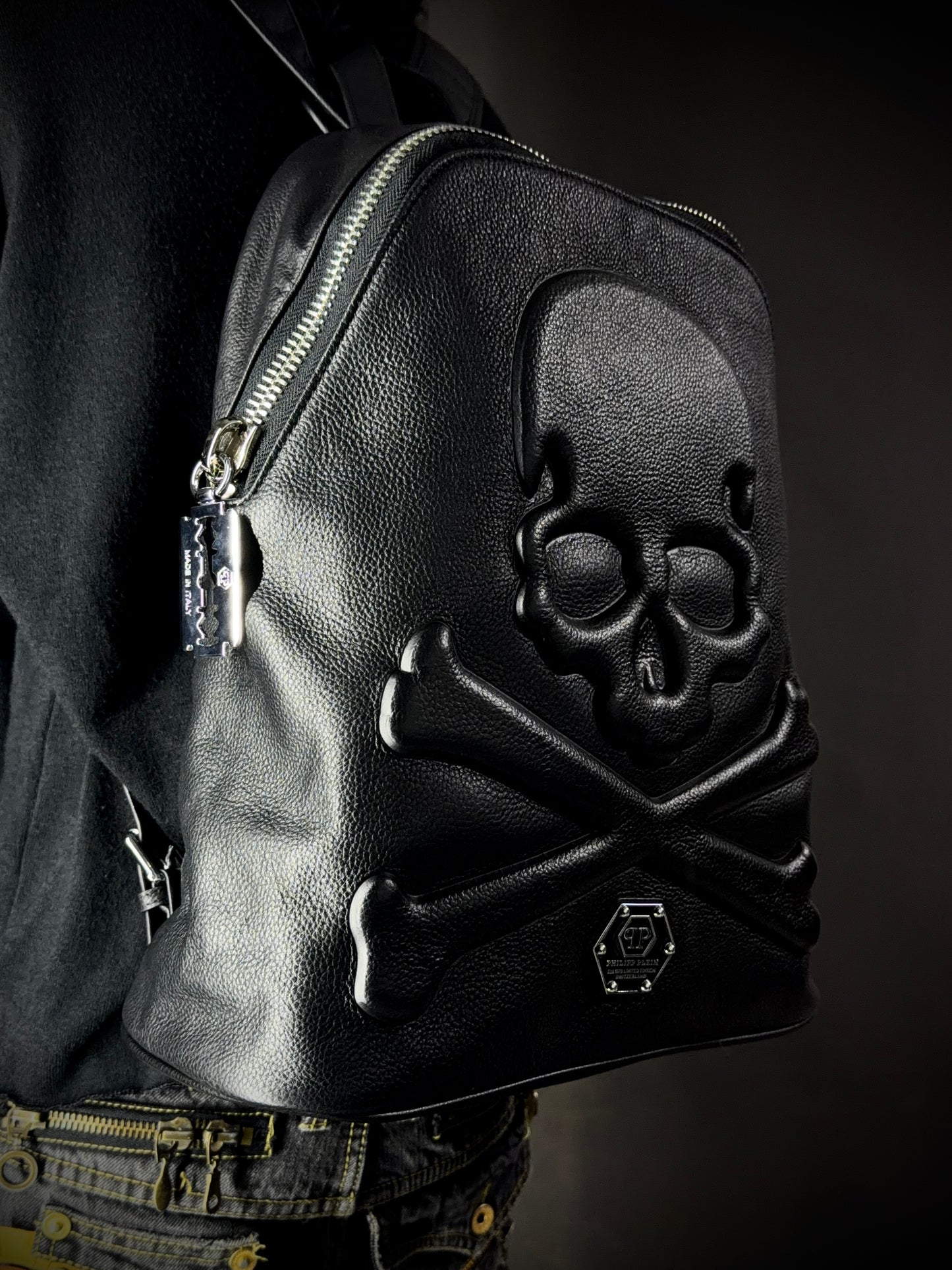 Philipp Plein Skull Leather Backpack
