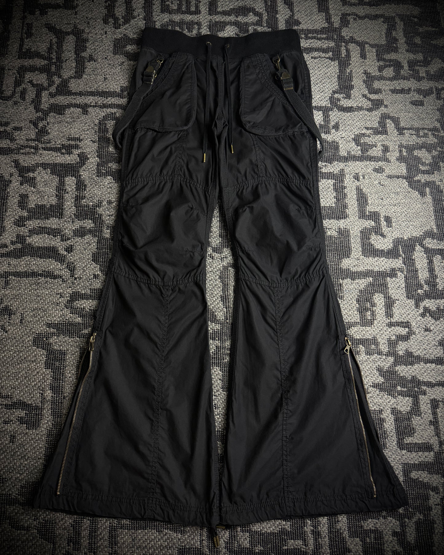 GOA Suspender Cargo Flared Pants Black