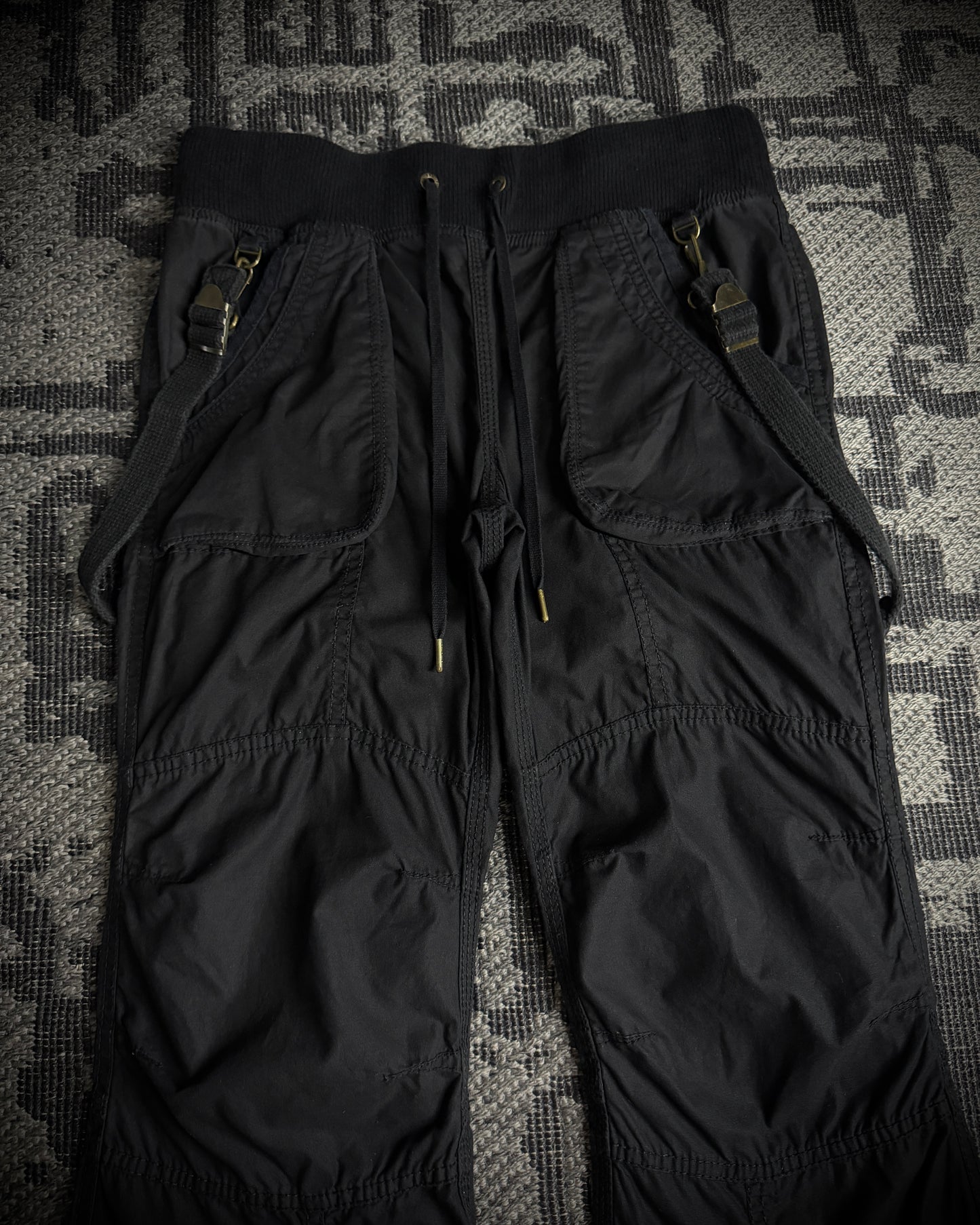 GOA Suspender Cargo Flared Pants Black