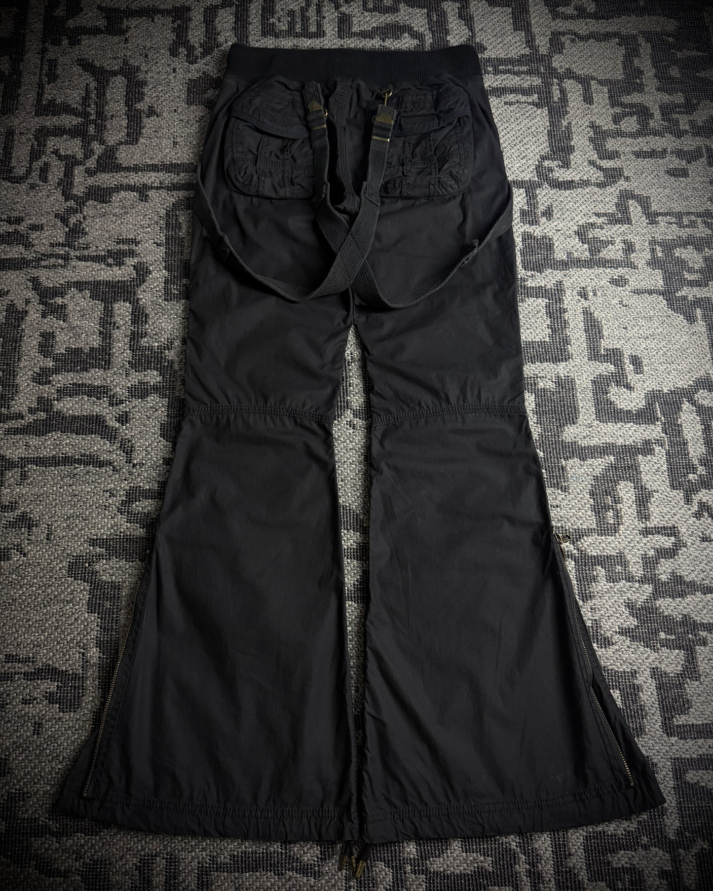 GOA Suspender Cargo Flared Pants Black