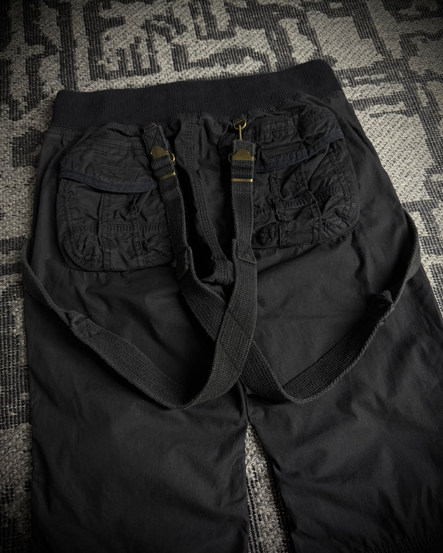 GOA Suspender Cargo Flared Pants Black