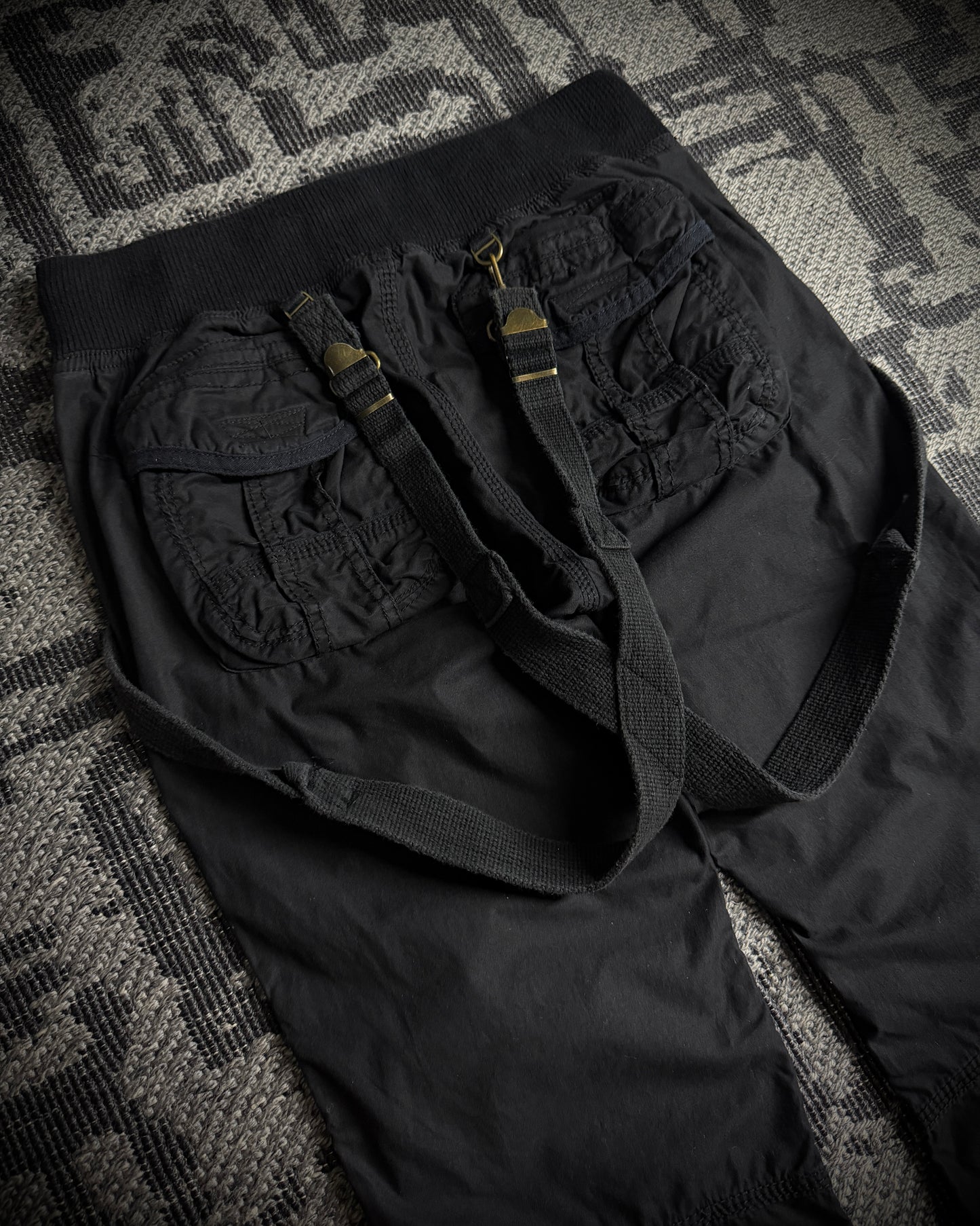 GOA Suspender Cargo Flared Pants Black