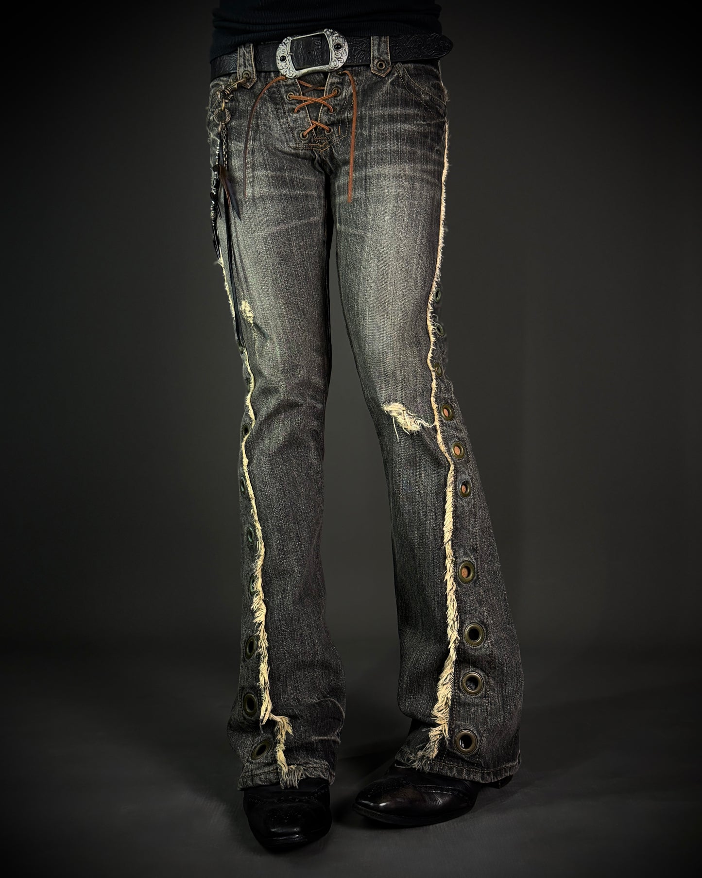Obelisk SS06 Pirate Lace-Up Spiral Flared Denim
