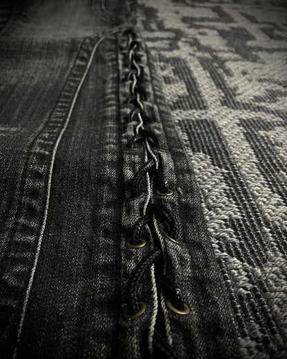 Tornado Mart Curved Panel Lace Up Flared Denim
