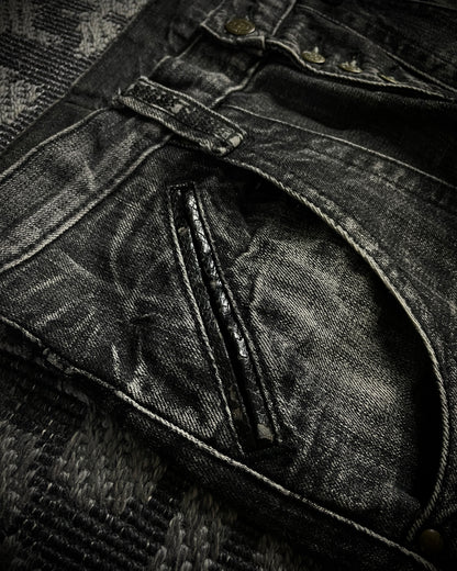 Tornado Mart Curved Panel Lace Up Flared Denim
