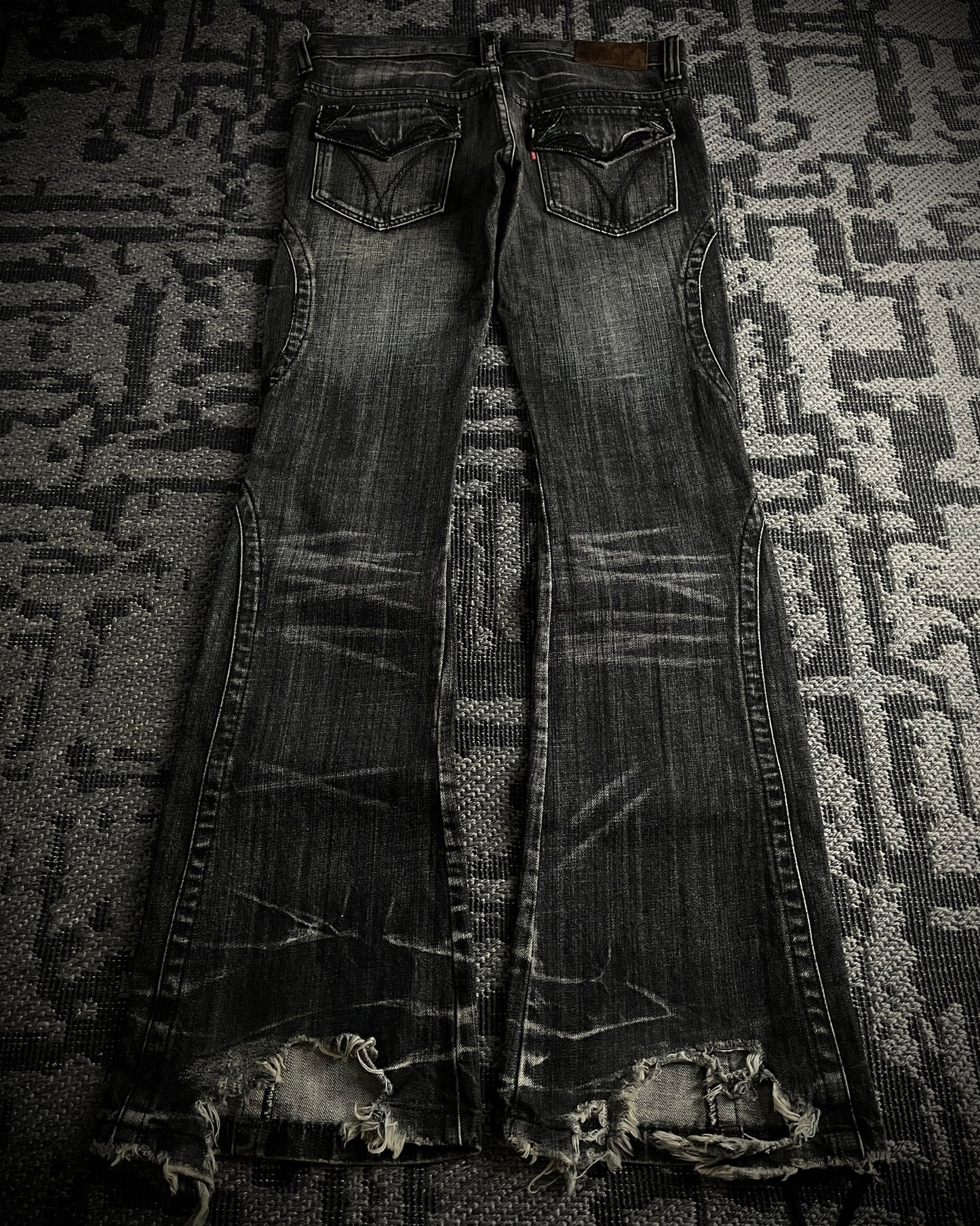 Tornado Mart Curved Panel Lace Up Flared Denim