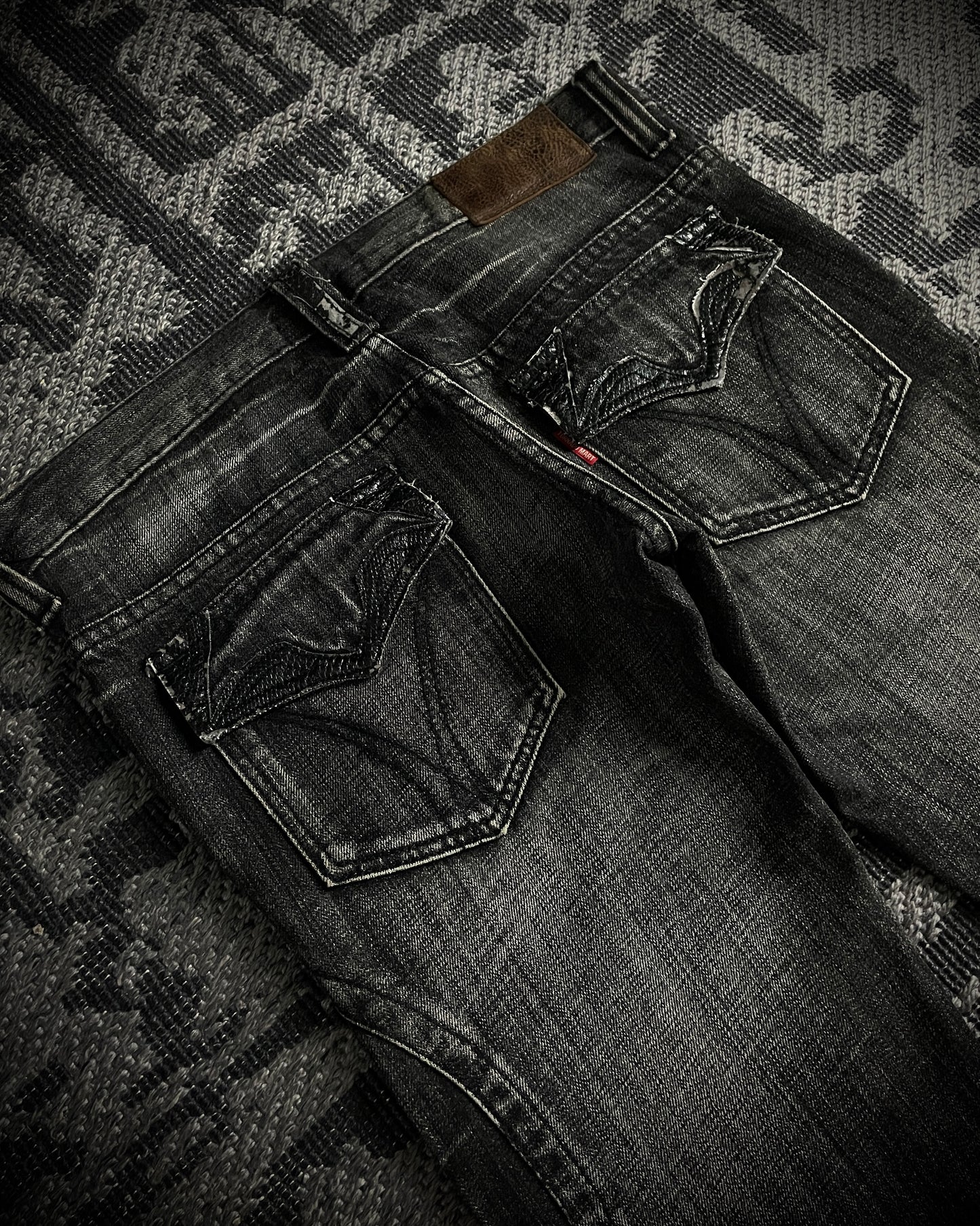 Tornado Mart Curved Panel Lace Up Flared Denim