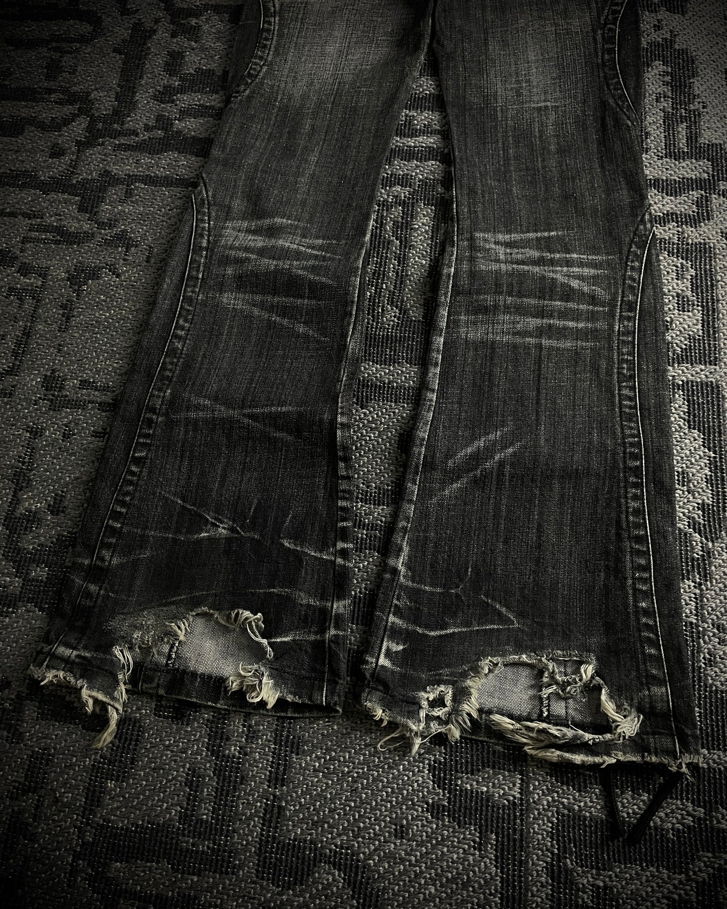 Tornado Mart Curved Panel Lace Up Flared Denim