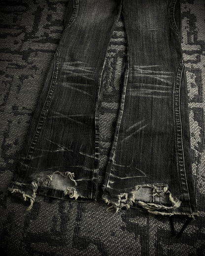 Tornado Mart Curved Panel Lace Up Flared Denim