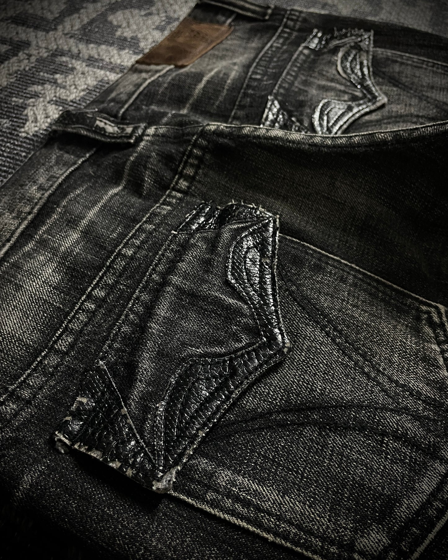 Tornado Mart Curved Panel Lace Up Flared Denim