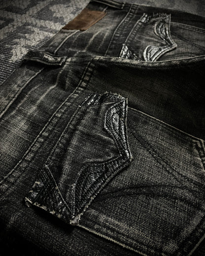 Tornado Mart Curved Panel Lace Up Flared Denim