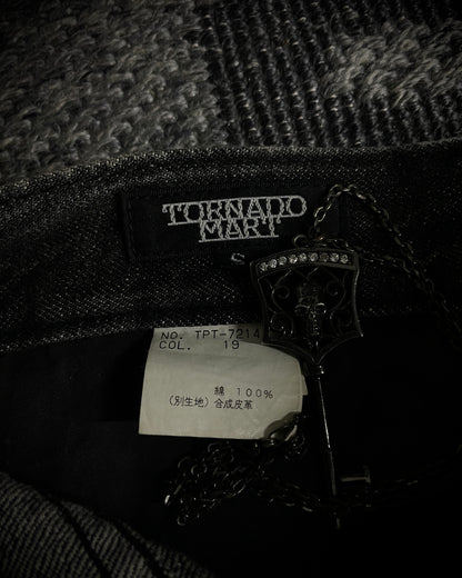 Tornado Mart Curved Panel Lace Up Flared Denim
