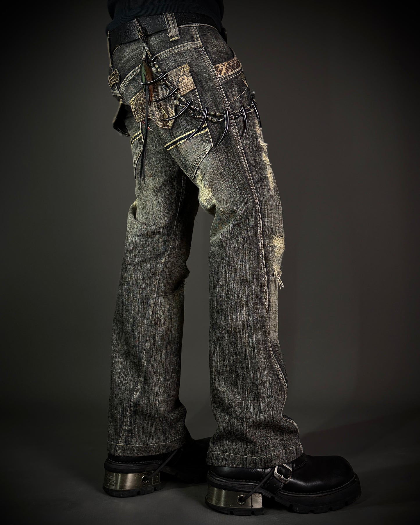 Tornado Mart Python-Trim Distressed Bootcut Denim