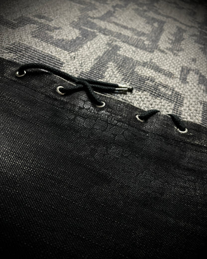 Tornado Mart Python Coated Lace Up Flared Denim