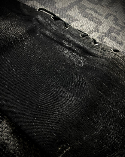 Tornado Mart Python Coated Lace Up Flared Denim