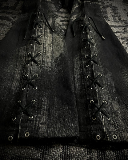 Tornado Mart Python Coated Lace Up Flared Denim